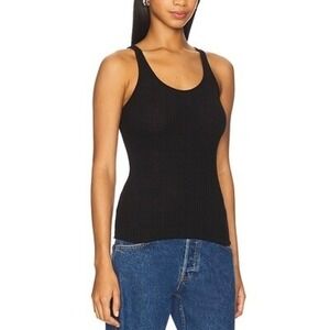 ENZA COSA Military Rib Slim Tank Top Womens Medium Black Quiet Luxury Layering